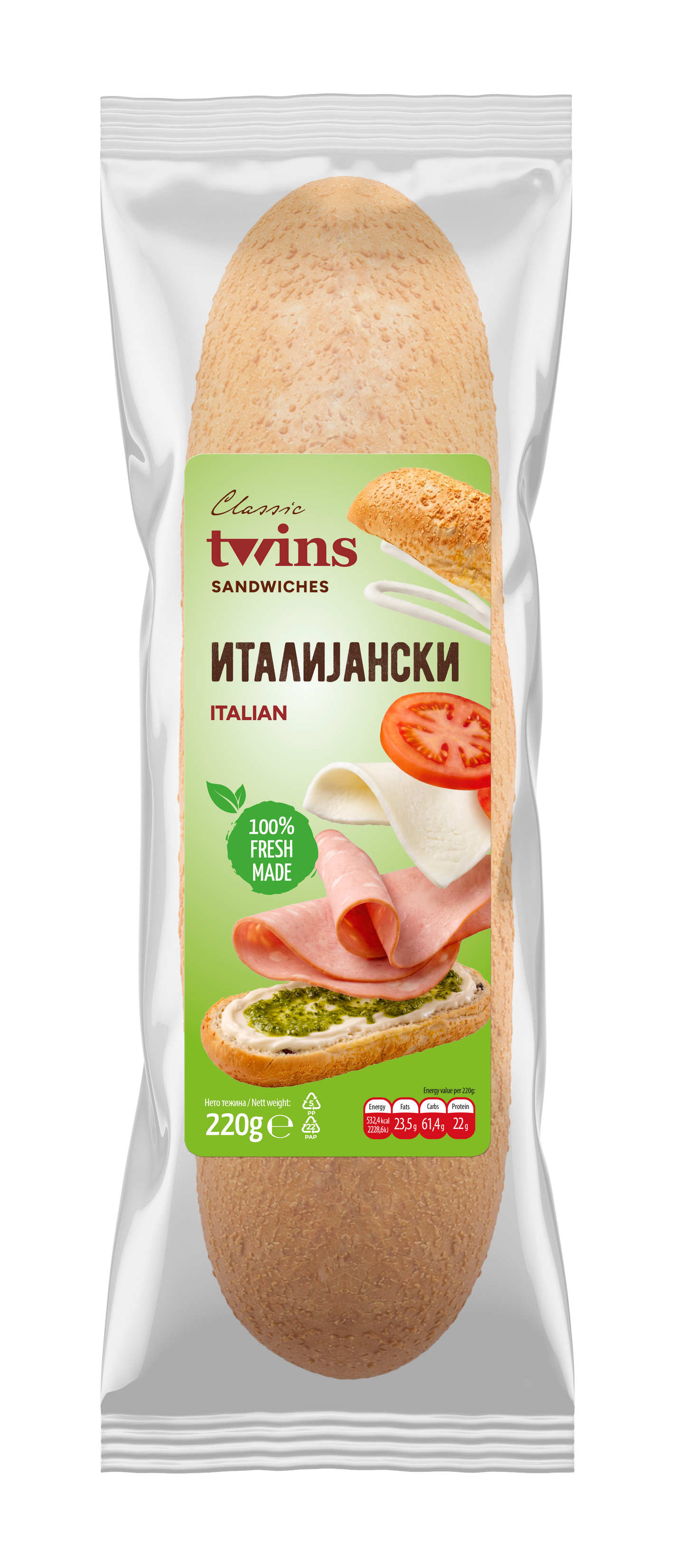 Twins Classic Sandwich with Chicken Ham and Cheese